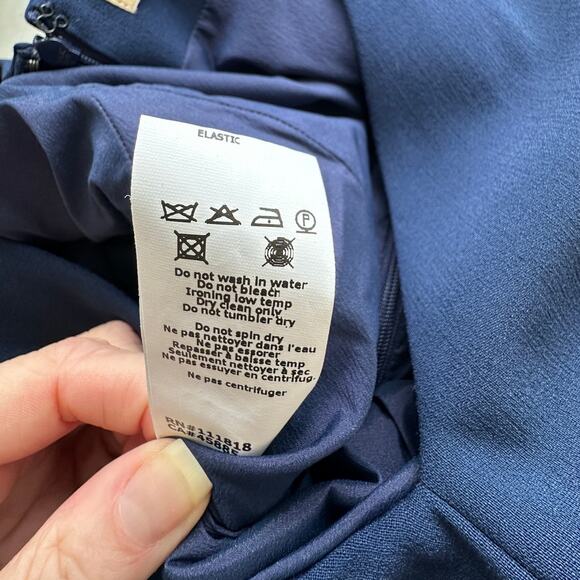 Michael Kors Navy Blue V-Neck Cap Sleeve Front Slilt Fitted Midi Dress 2 - Picture 10 of 14